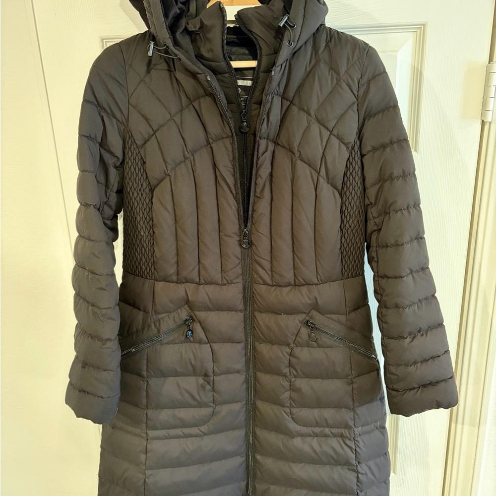 Bernardo Quilted Down Coat – Black, Hooded, Mixed Media Panels, Size M - Picture 2 of 9